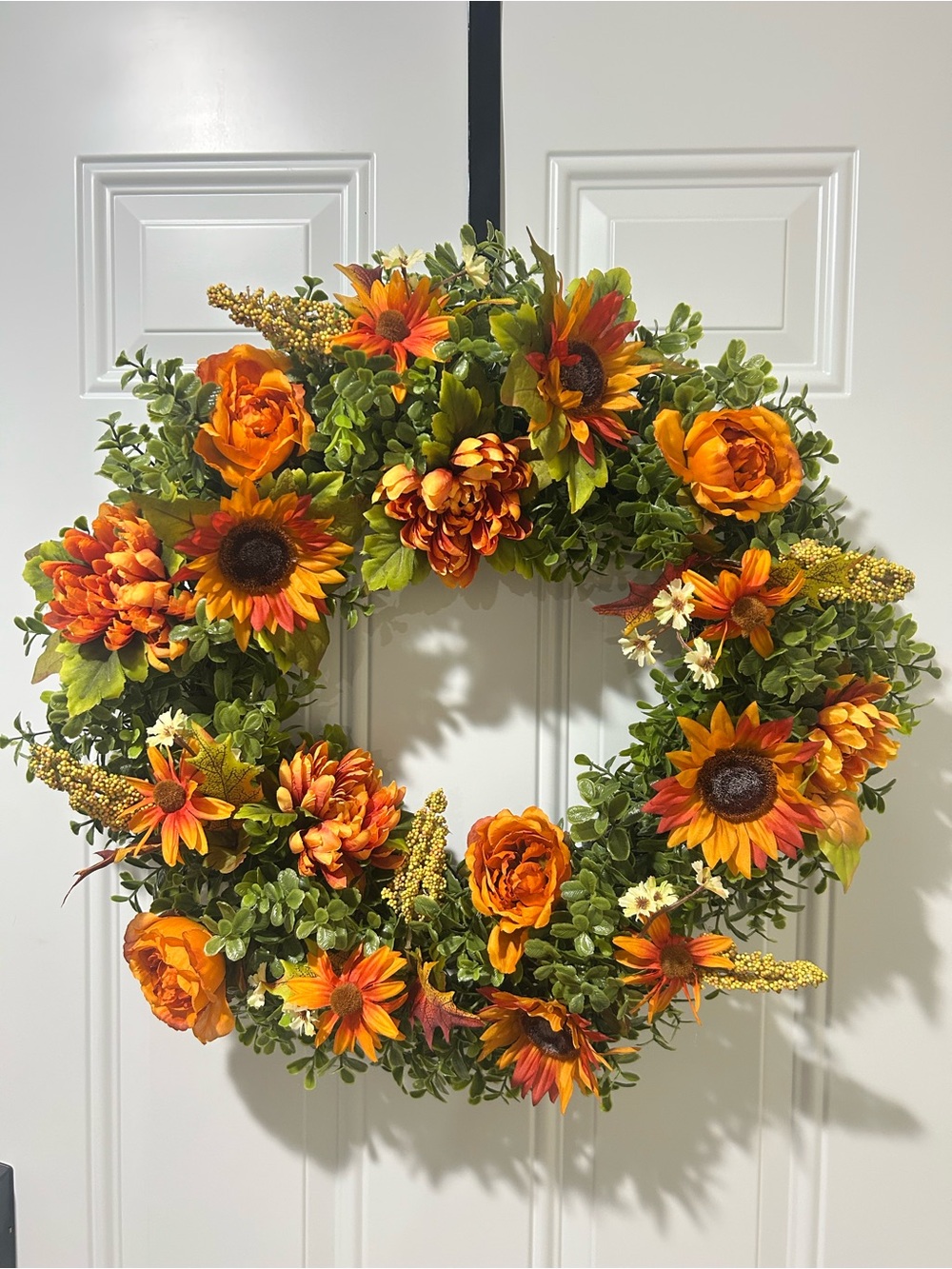 Autumn Sunflower & Rose Holiday Wreath - Orange